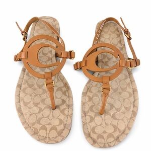 Coach Jeri T Strap Leather Sandals Size 9 Saddle Brown C